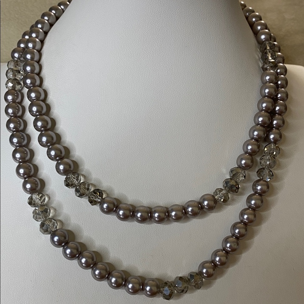 5 for $15 Gray faux Pearl and glass crystal Necklace